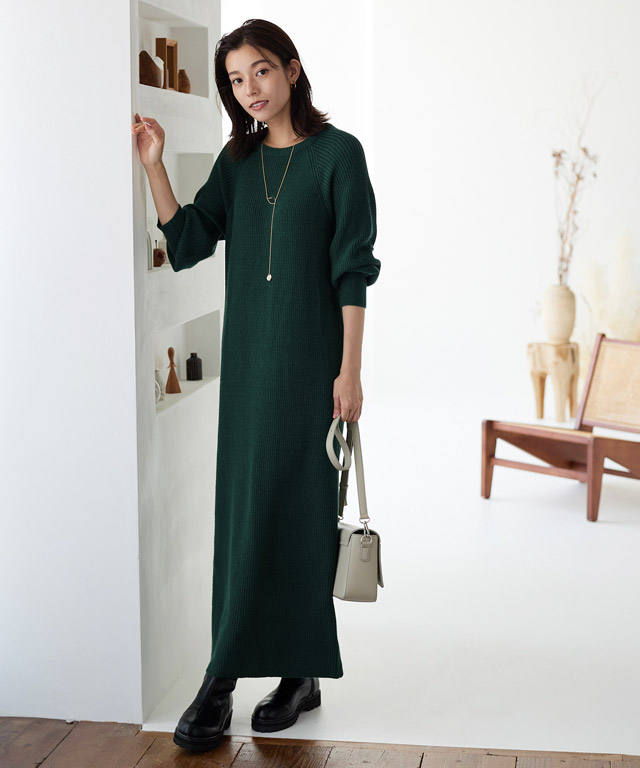 styling/ ダークグリーン ニットワンピース 長袖 styling/ ダークグリーン ニットワンピース 長袖 【公式通販】